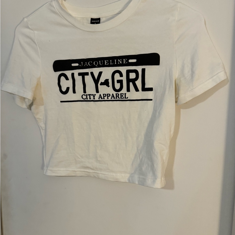 SHEIN White Short Sleeve Tee with Graphic Design